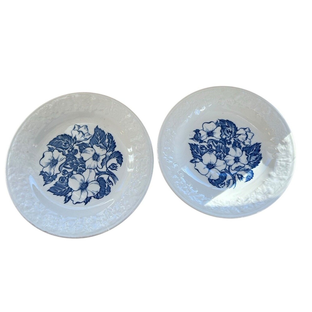 Vintage Wild Rose Plates Cream‎ with Blue Flowers  made in USA